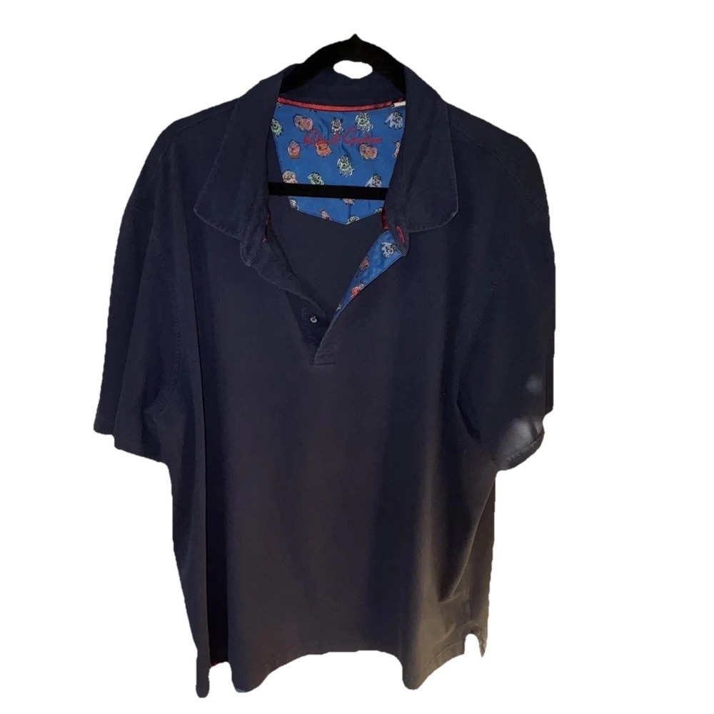 Robert Graham Polo Shirt Mens 3XL Blue Contrast Trim Designer Casual Peru Unique